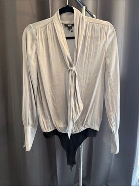 Paige silver/ dove gray silk Draped Wrap Bodysuit Top